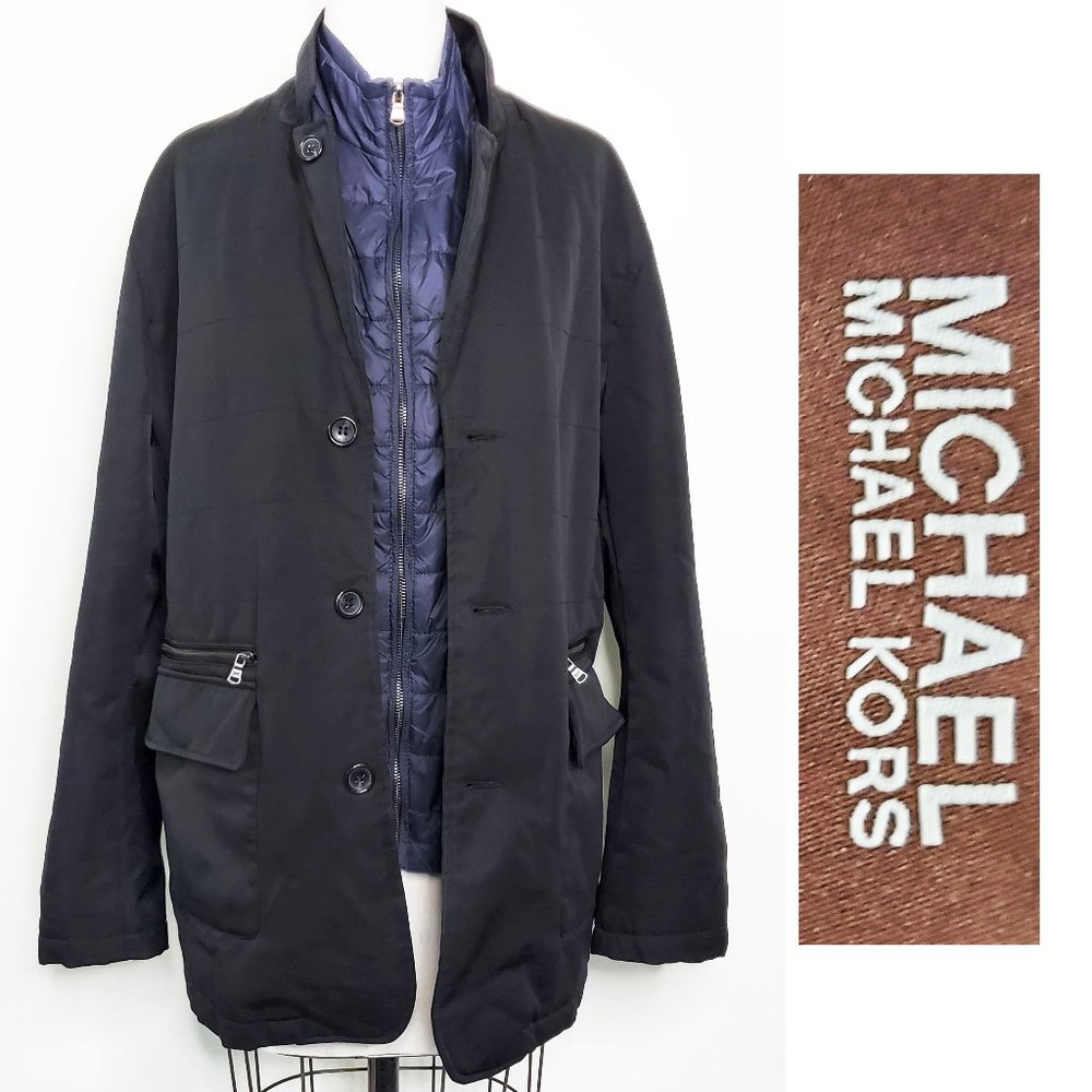 Michael Michael Kors Mens Black Insulated Jacket Parka Removable Bib Liner XL